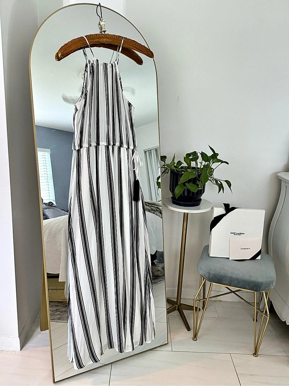 LOFT Halter Striped Tassel Maxi Dress White & Black Size Small